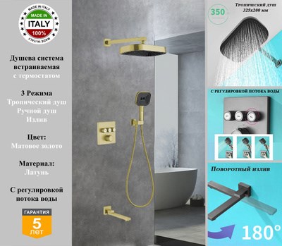 Душевая система скрытого монтажа c термостатом Gristo Gold Matte Termo GGMT-5064 матовое золото 1930 - фото 6713
